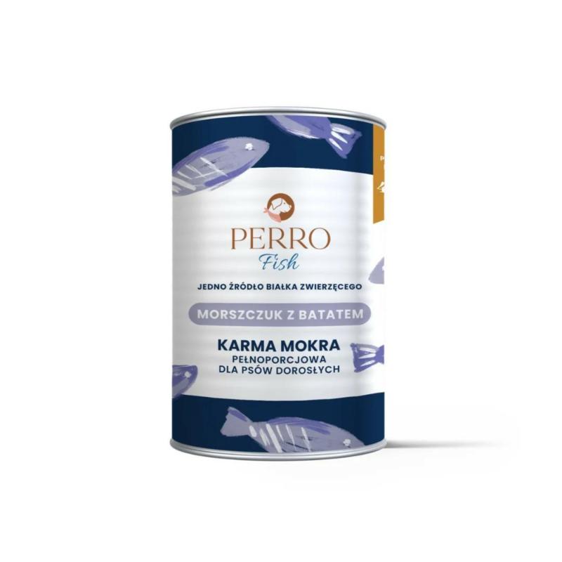 Karma mokra morszczuk z batatem -         monobiałkowa formuła psy dorosłe 400 g PERRO FISH