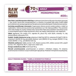 Karma mokra dla psów dorosłych            jagnięcina 400 g RAW PALEO