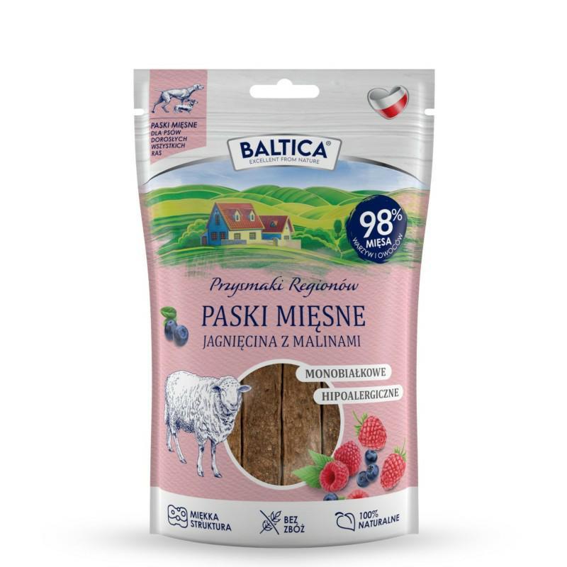 Mięsne paski Jagnięcina z malinami 90g    Przysmak regionów BALTICA