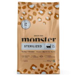 Karma sucha bezzbożowa dla kota po        sterylizacji indyk i kurczak 400g Monster Cat Grain Free Sterilized Turkey&Chicken MON