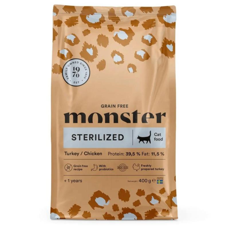 Karma sucha bezzbożowa dla kota po        sterylizacji indyk i kurczak 400g Monster Cat Grain Free Sterilized Turkey&Chicken MON