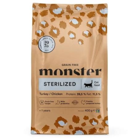 Karma sucha bezzbożowa dla kota po        sterylizacji indyk i kurczak 400g Monster Cat Grain Free Sterilized Turkey&Chicken MON