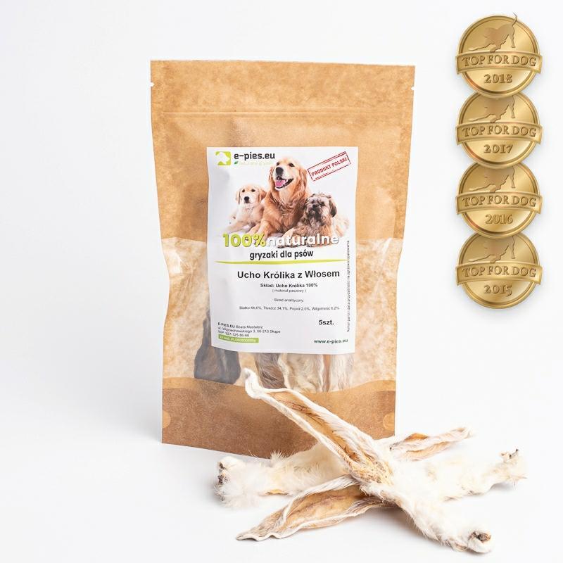 Ucho królika z włosem 5 szt NATURALNE     GRYZAKI