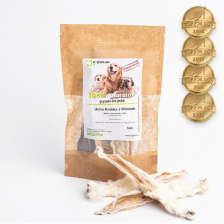 Ucho królika z włosem 5 szt NATURALNE     GRYZAKI