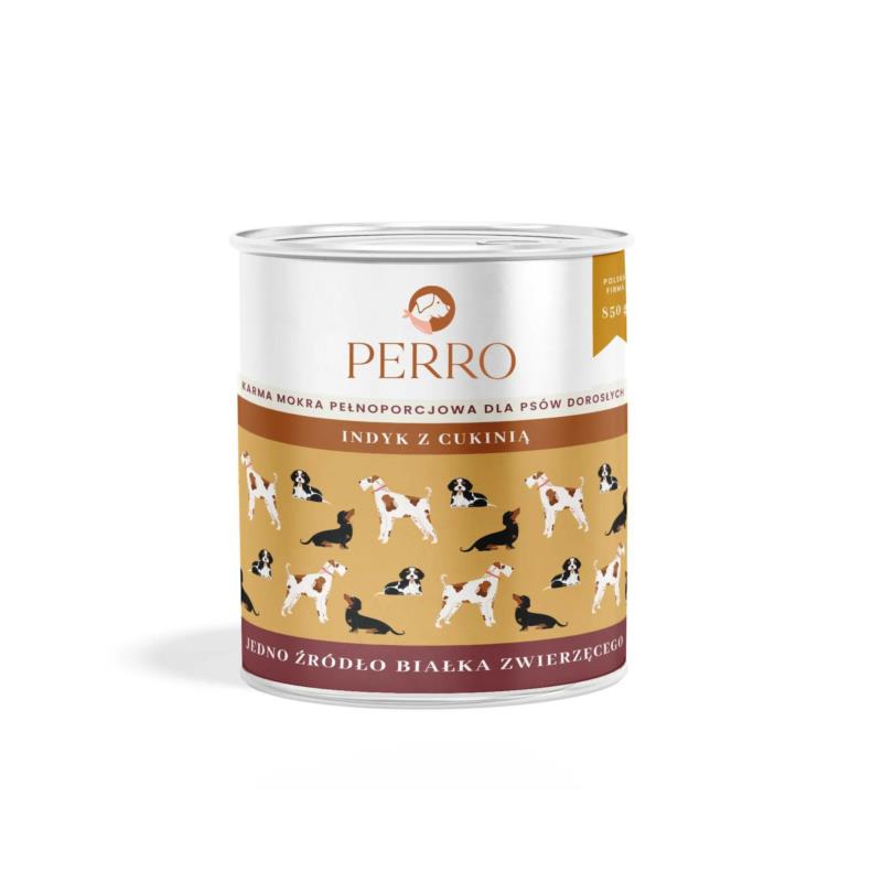 Karma mokra Indyk z cukinią –             monobiałkowa formuła psy dorosłe 850 g PERRO