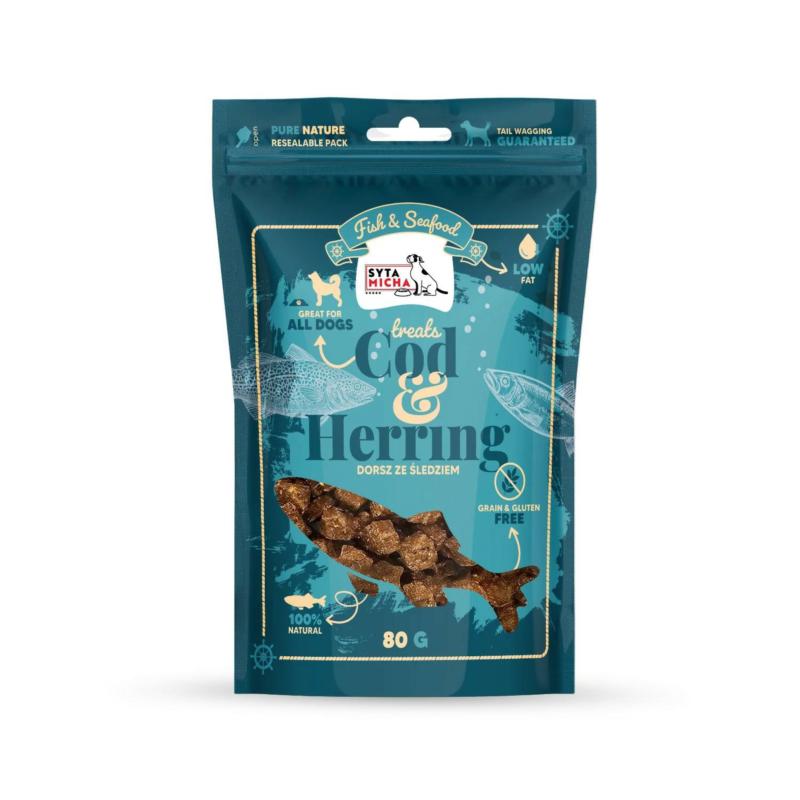 Przysmaki z dorszem i śledziem dla psa    Fish & Seafood 80g SYTA MICHA
