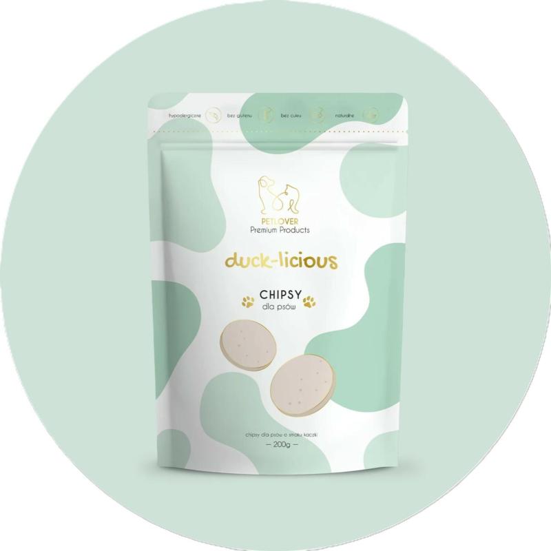 Hipoalergiczne chipsy dla psów z kaczki z warzywami Ducklicious 200g PETLOVER Hipoalergiczne chipsy dla psów z kaczki z warzywami Ducklicious 200g PETLOVER