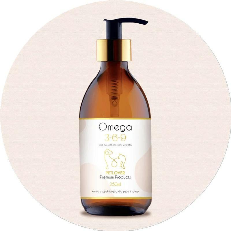 Olej Omega 3-6-9 z dzikiego łososia dla   psa i kota 250ml PETLOVER