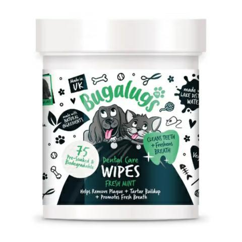 Waciki biodegradowalne do czyszczenia     zębów u psa i kota  Dental Care Wipes 75szt BUGALUGS