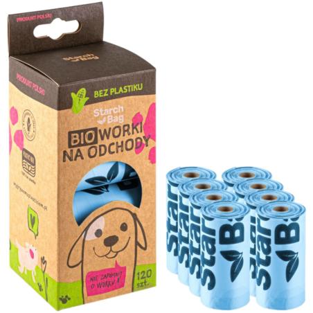 Woreczki na odchody 120 sztuk 8 rolek     niebieskie STARCHBAG