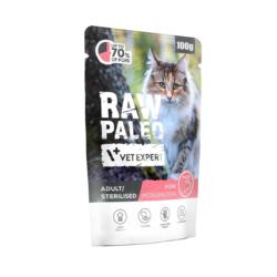 Karma mokra  dla kotów dorosłych          i sterylizowanych wieprzowina 100 g RAW PALEO