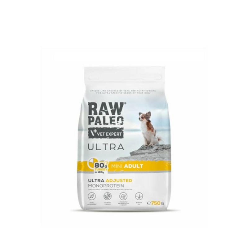 Karma sucha dla psów dorosłych małych     ras indyk 750 g RAW PALEO ULTRA