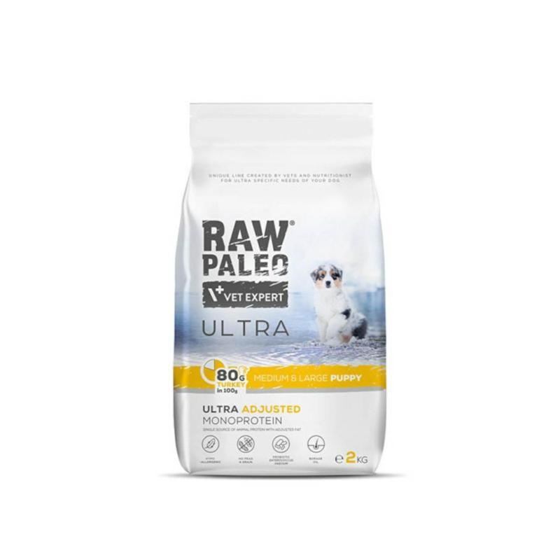 Karma sucha dla szczeniąt ras średnich    i dużych indyk 2 kg RAW PALEO ULTRA