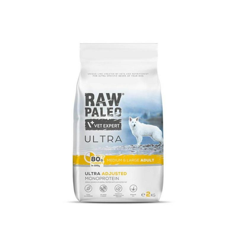 Karma sucha dla psów dorosłych średnich   i dużych ras indyk 2 kg RAW PALEO ULTRA