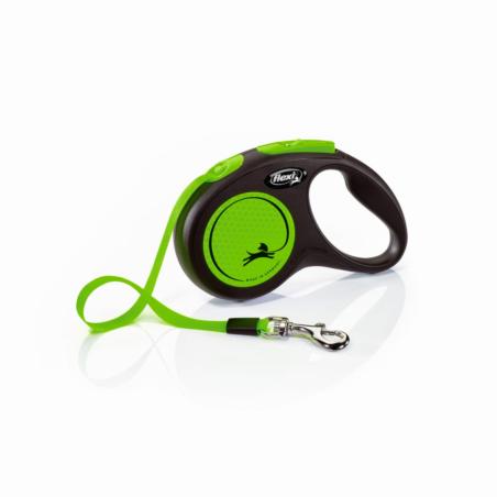 Smycz automatyczna Flexi Neon tape        rozm.S taśma 5m do 15kg zielona FLEXI