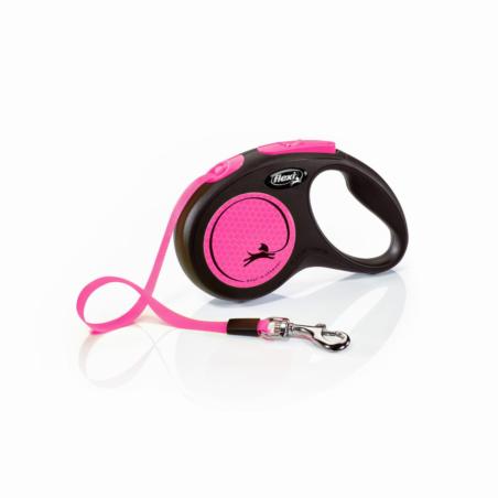 Smycz automatyczna Flexi Neon tape        rozm.S taśma 5m do 15kg różowa FLEXI