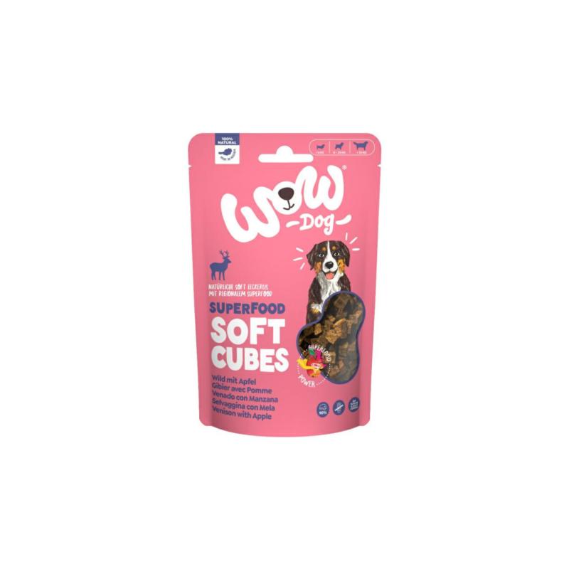 Miękkie przysmaki dla psa Dziczyzna       z jabłkiem Superfood Soft Cubes 150g WOW