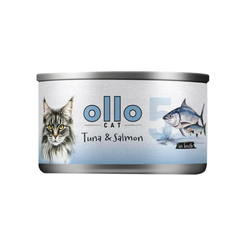 Karma mokra dla kota nr 5 tuńczyk         i łosoś 70g OLLO