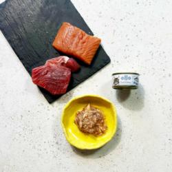 Karma mokra dla kota nr 5 tuńczyk         i łosoś 70g OLLO