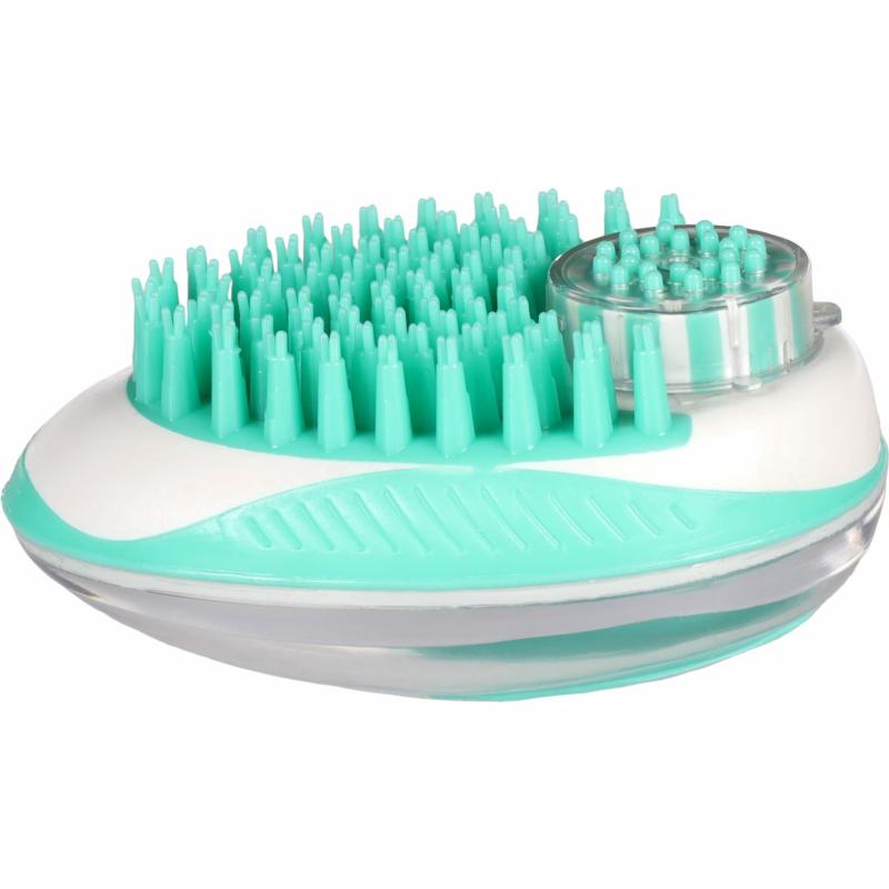 Silikonowa szczotka z dozownikiem         szamponu do mycia i masażu psa Margo Clean & Massage Brush FLAMINGO