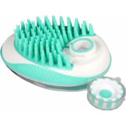 Silikonowa szczotka z dozownikiem         szamponu do mycia i masażu psa Margo Clean & Massage Brush FLAMINGO