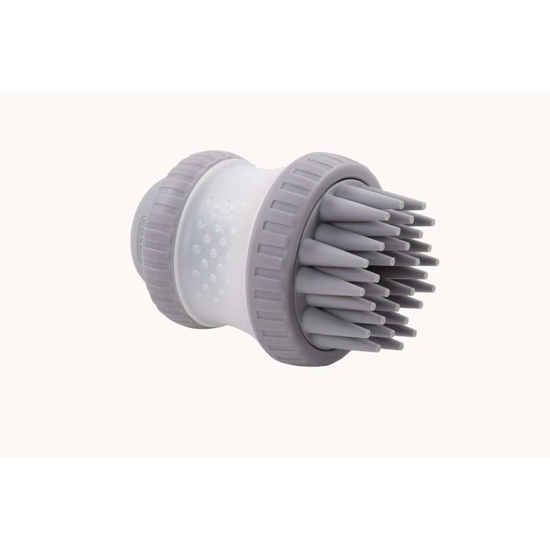 Silikonowa szczotka do kąpieli psa        z dozownikiem szara ScrubBuster DEXAS