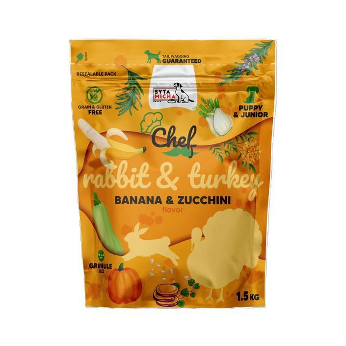 Karma sucha CHEF dla szczeniąt Królik     z indykiem JUNIOR 1,5kg SYTA MICHA