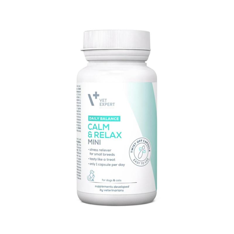CALM & RELAX MINI - preparat na objawy    stresu dla psów małych ras i kotów 30 kaps. VET EXPERT