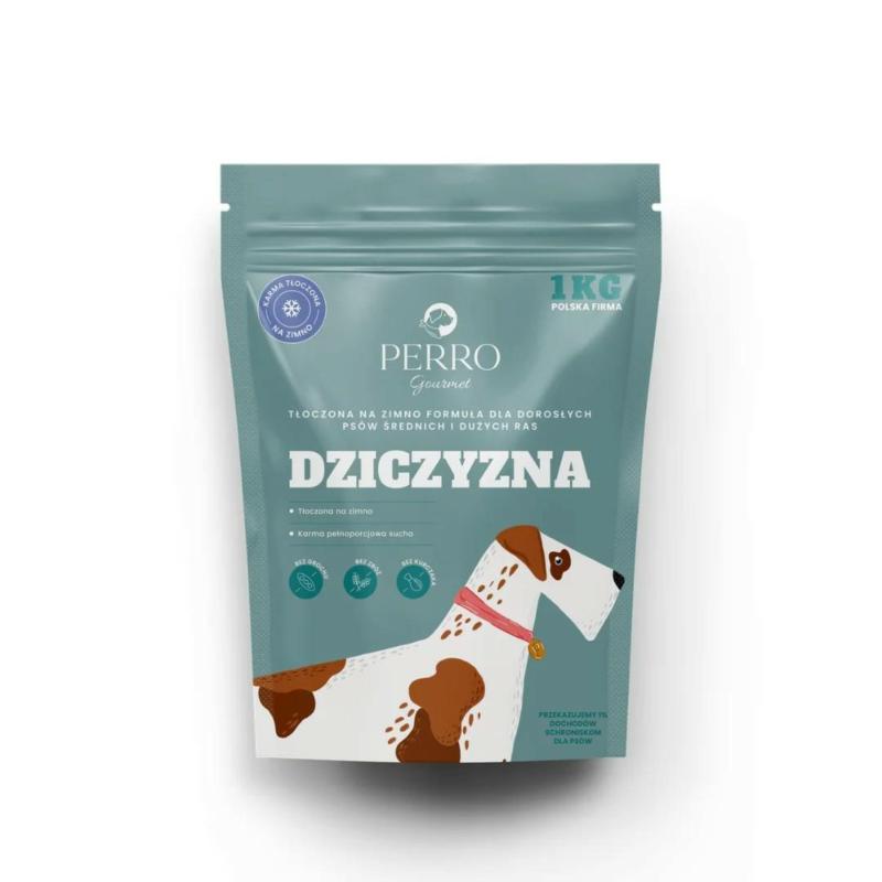 Karma sucha tłoczona na zimno -           dziczyzna - psy dorosłe średnie i duże rasy 1 kg PERRO